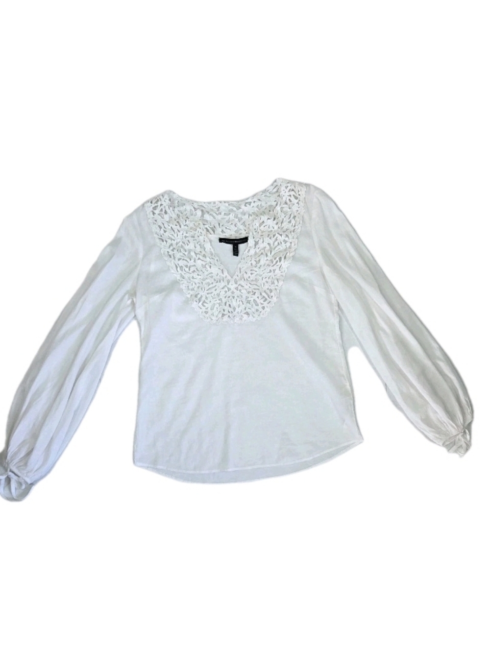 White House Black Market Womens Laser Cut Cotton Blend Blouse Size 2 Lace Yoke
